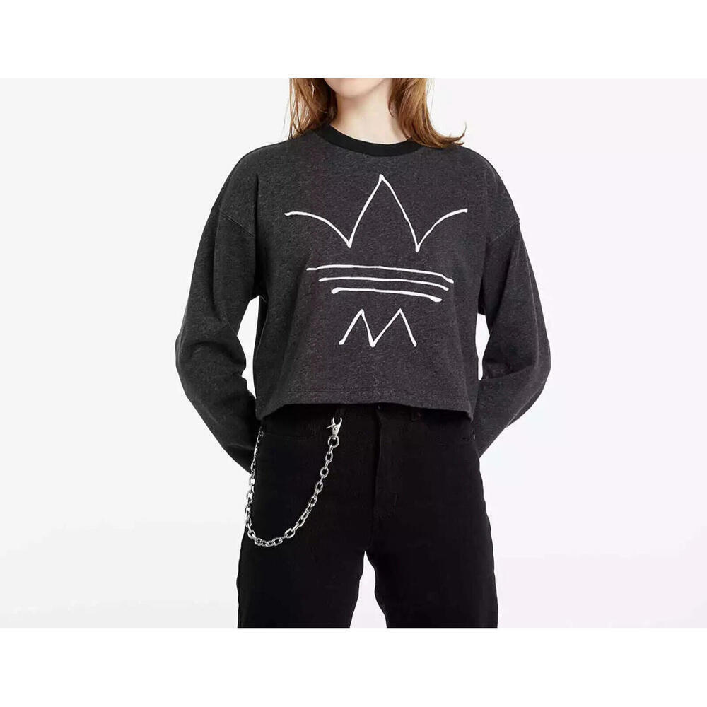 Adidas R.Y.V CROPPED Sweatshirt Black Melange SIZE XS - Picture 2 of 5